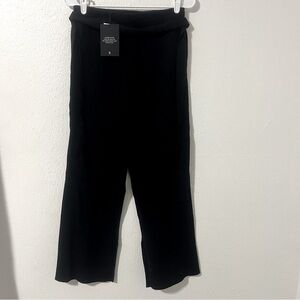 4th & Reckless Petite 8P Women Black Ribbed Side Slit Hem Wide Leg Belted Pants